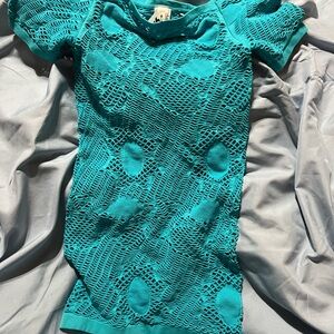 Turquoise Lace Knit Women's Off Shoulder Mini Dress